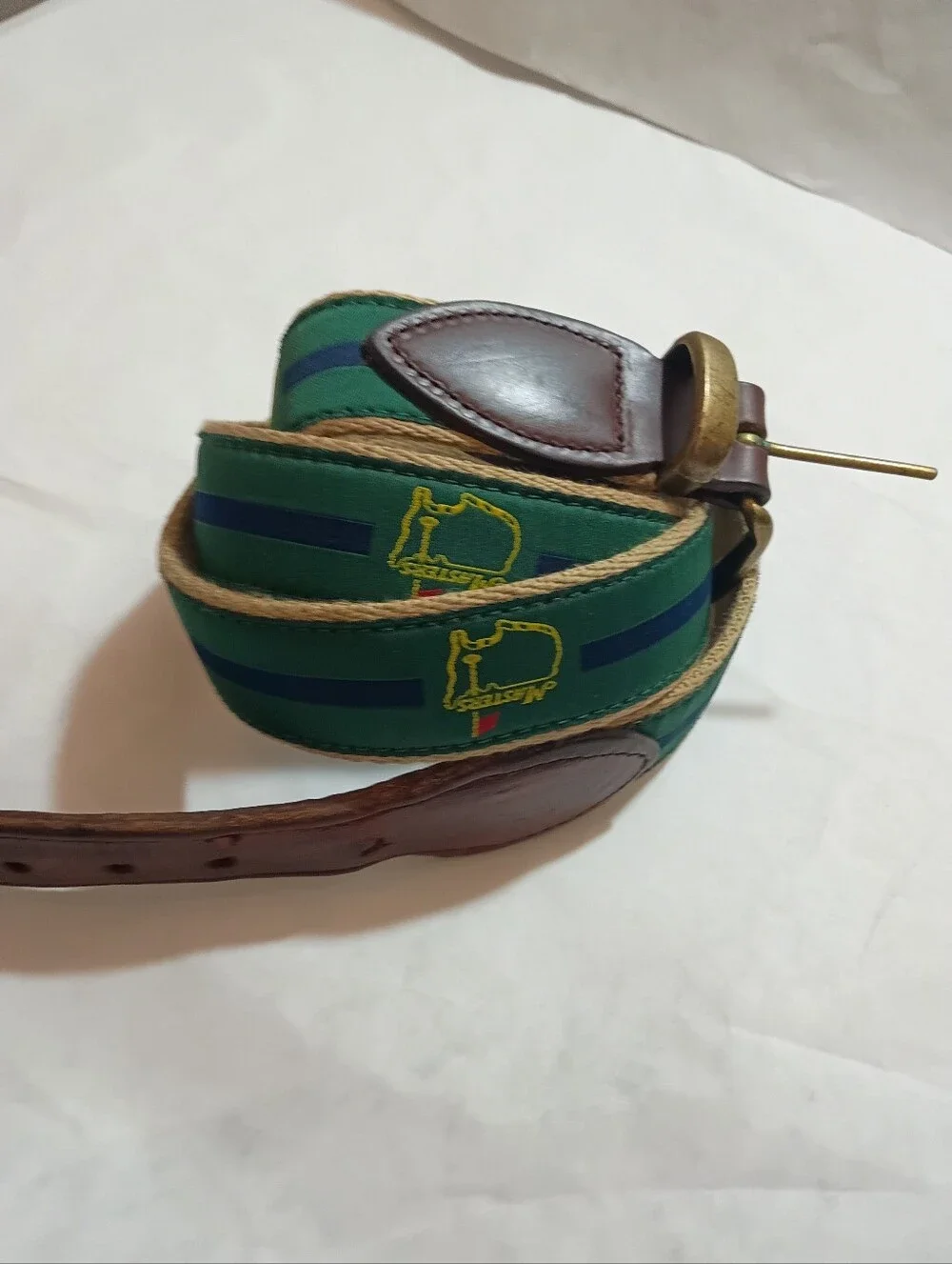 Masters Green & Black Embroidered Men’s Belt Size 42 With Brass Buckle